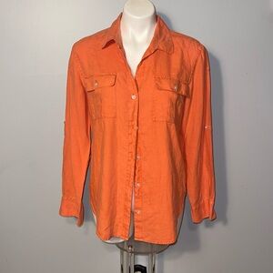 Tommy Bahama ladies 100% linen button down shirt. Coral. Double breast pockets